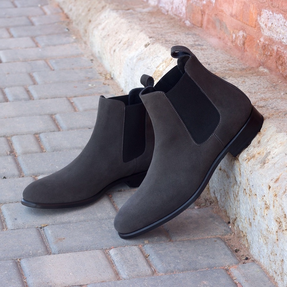 gray suede chelsea boots