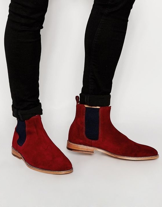 red suede chelsea boots