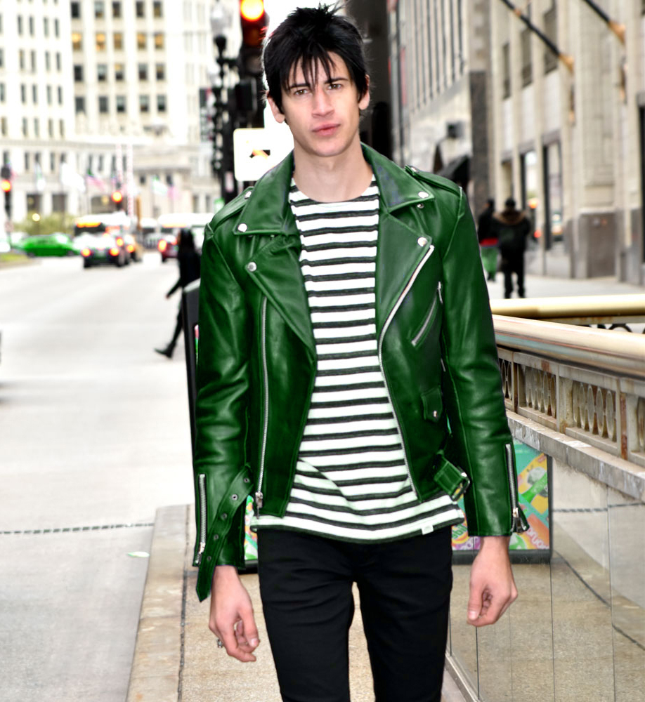 Men's Slim Fit Green Leather Jacket