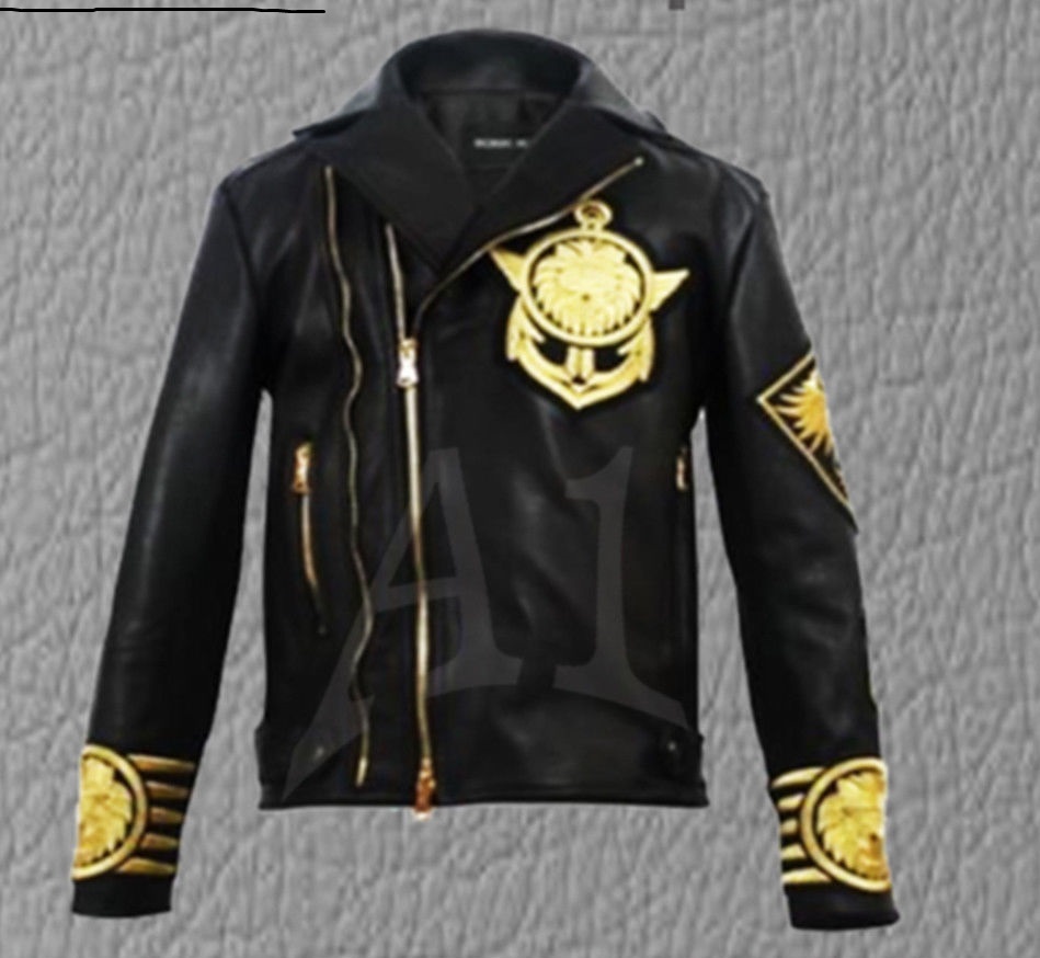 Men Balmain X H&m Black Gold Embroidered Lion Leather Luulla