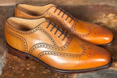 Handmade Mens Tan brown wingtip Leather Dress shoes, Men brogue formal shoes
