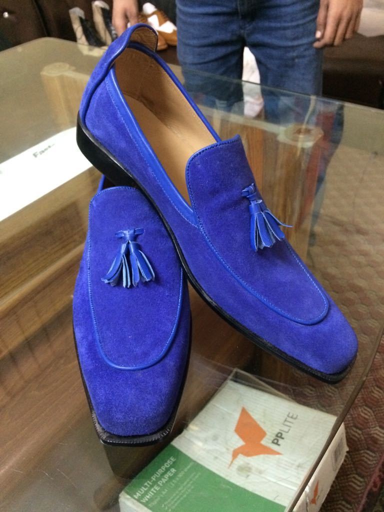 Men Lofer Shoes, Royal Blue Suede Shoe 