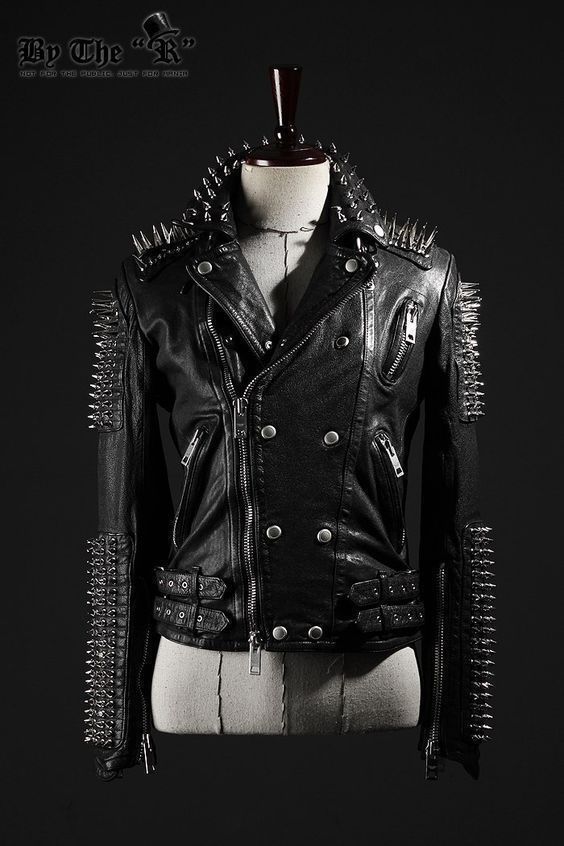 Mens Punk Full Long Spiked Black Silver Studded Leather Jacket ALL ...