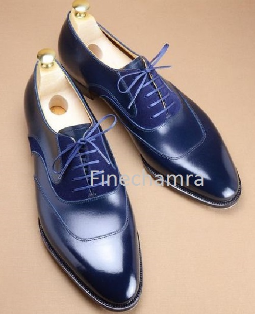 blue leather lace up shoes