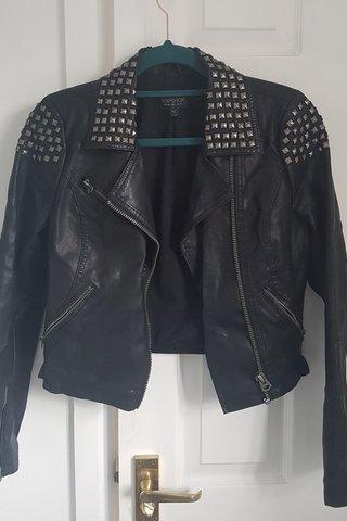 Black Color Women Genuine Leather Jacket Silver Studded Front Zipper Hand Made