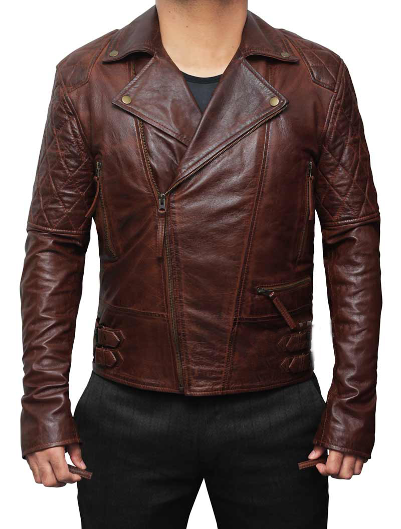 Handmade Men Vintage Brown Leather Jacket Biker Stylish Fashion Leather ...