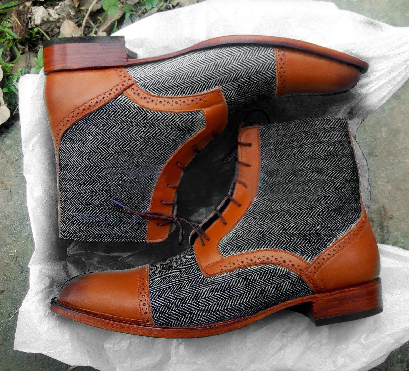 mens leather and tweed boots